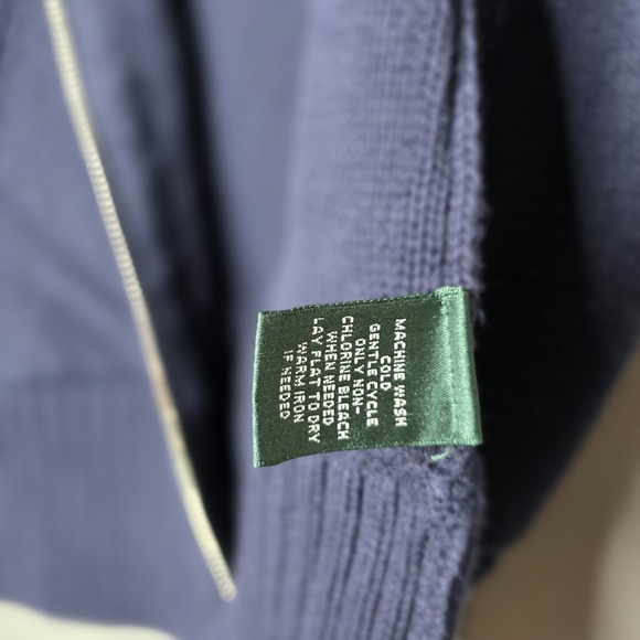 Ralph Lauren Navy Blue Full Zip Cardigan Sailor Collar Ribbed Sweater Sz Large - Picture 8 of 9